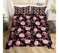 richhome Groovy Flower Duvet Cover Double Size Retro Floral Boho Comforter Cover for Boys Girls 70S Hippie Groovy Flowers Bohemian Bedding Set 3Pcs Psychedelic Floral Room Decor Pink Black