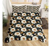 richhome Groovy Flower Duvet Cover Double Size Retro Floral Boho Comforter Cover for Boys Girls 70S Hippie Groovy Flowers Bohemian Bedding Set 3Pcs Psychedelic Floral Room Decor Blue Yellow White