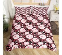 richhome Groovy Flower Duvet Cover Super King Size Retro Floral Boho Bedding Set for Boys Girls 70S Hippie Groovy Flowers Bohemian Comforter Cover Psychedelic Floral Bedroom Decor 3Pcs Black Pink