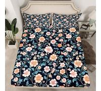 richhome Groovy Flower Fitted Sheet Single Retro Floral Boho Bed Sheets Set 16" Deep Pocket Soft 70S Hippie Flowers Bohemian Bedding with 1 Pillowcase Psychedelic Floral Room Decor Orange Pink Blue