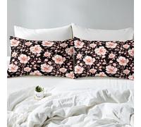 richhome Groovy Flower Fitted Sheet Single Size Retro Floral Boho Bed Sheets Set 16" Deep Pocket Soft 70S Hippie Flowers Bohemian Bedding with 1 Pillowcase Psychedelic Floral Room Decor Pink Black