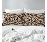richhome Groovy Flower Fitted Sheet with 1 Pillowcase Single Size Retro Floral Boho Bed Sheets Set 16" Deep Pocket 70S Hippie Flowers Bohemian Bedding Floral Teens Bedroom Decor Golden and Black Soft