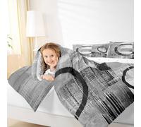 richhome Groovy Flower Kids Comforter Set Single Size Retro Floral Boho Bedding Set 70S Hippie Groovy Flowers Bohemian Duvet Quilt for Kids Boys Girls Bedroom Psychedelic Floral Decor Gray Ultra Soft