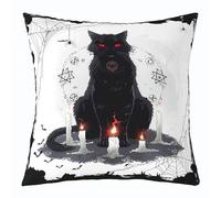richhome Halloween Black Cat Throw Pillow Cover White Burning Candle Gothic Style Cushion Cover for Kids Teens Adults Spider Web Cartoon Animal Bat Cushion Case for Party Chairs 22x22 Inch