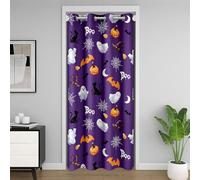richhome Halloween Door Curtain for Doorway Privacy Ghost Pumpkin Closet Cover All Saints' Day Room Divider Curtain 106x203cm Bat Black Cat Cobweb Bedroom Living Room Purple Window Treatments
