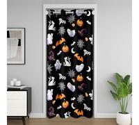 richhome Halloween Door Curtain for Doorway Privacy Ghost Pumpkin Closet Cover for Bedroom All Saints' Day Room Divider Curtain 132x203cm Bat Black Cat Cobweb Darkening Blackout Black Decor