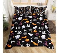 richhome Halloween Duvet Cover Super King Size Boys Girls Ghost Pumpkin Bedding Set Breathable Soft All Saints' Day Comforter Cover 3Pcs Bat Black Cat Cobweb Bedroom Decor Black Microfiber