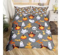richhome Halloween Duvet Cover Super King Size Boys Girls Ghost Pumpkin Lantern Bedding Set Breathable Soft Bat Witch Comforter Cover 3Pcs All Saints' Day Bedroom Decor Gray Microfiber