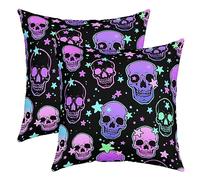 richhome Halloween Skull Pillow Covers Set of 2,Colorful Neon Gothic Skull Throw Cushion Covers 20x20 Inches,Trick or Treat Party Watercolor Syars Dots Room Decor Cushion Cases for Kids Teens Adults