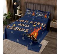 richhome Happy Camping Bedspread Double Size Campfire Friends Coverlet Set for Kids Teens Summer RUKsic Farmhouse Woodland Tree Navy Blue Quilted Coverlet Room Decor