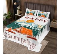 richhome Happy Camping Coverlet Set Cabin and Campfire Bedspread for Kids Boys Girls Cartoon Bedspread Outdoor Adventure Quilted Room 2Pcs Single Size