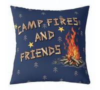 richhome Happy Camping Throw Pillow Covers 60x60cm 1Pcs Campfire Friends Cushion Case for Kids Teens Summer Rustic Farmhouse Woodland Tree Navy Blue Decor Pillowcase Home Decor