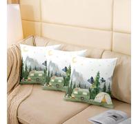 richhome Happy Camping Throw Pillow Covers Camper Pillow Covers for Home Sofa Bed Couch for Kids Boys Girls Travel Car Rv Cushion Covers Botanical Mountain Adventure Pillowcases, 40x40cm Set of 1