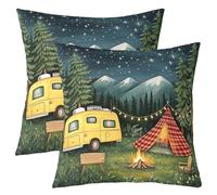 richhome Happy Camping Throw Pillow Covers Set of 1 45x45cm Kids RV Camping Tree Reversible Cushion Case Boys Girls Car Tent Campfire Pillowcases for Sofa Couch Bed Starry Night Sky