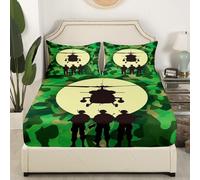 richhome Helicopter Camo Fitted Sheet King Size Kids Green Camouflage Bed Sheets Set for Boys Girls Teens Soldier Bedding Set Breathable Military Army Bedroom Decor