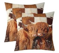 richhome Highland Cow Throw Pillow Covers 40x40cm Set of 2 Soft Highland Cattle Pillow Cases Cushion Covers Decor Western Highland Cowhide Print Western Decor Throw Pillowcases Farmhouse Cushion Cases