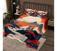 richhome Japanese Bedspread Mount Fuji Bedspread for Kids Boys Girls Vintage Chinese Landscape Coverlet Set Ink Painting Quilted Room 3Pcs Double Size