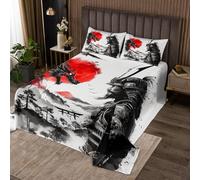 richhome Japanese Samurai Bedspread Mount Fuji Bedspread for Kids Boys Girls Dragon Coverlet Setting Sun Quilted Bedroom Collection 3Pcs King Size