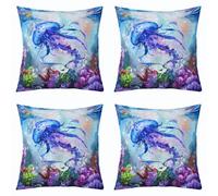 richhome Jellyfish Cushion Case,Marine life Sealife Throw Pillow Covers 50x50cm Set of 4,for Sofa Couch Bed Chair Car Sea Creatures Bedroom Home Decor,Summer Ocean Marine Underwater Animal Pattern