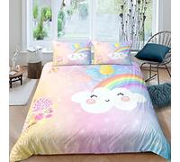 richhome Kawaii Bedding Set for Kids Boys Girls,Rainbow Clouds Comforter Set with 2 Pillowcases,Colorful Cotton Candy Quilt Set,Pink Blue Tie Dye Comforter Cover Bedroom Decor 3 Pieces,King Size