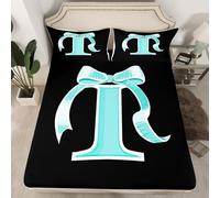 richhome Kawaii Blue Bow Fitted Sheet Double Gifts for Women Teen Girl,Bed Sheets Set 16" Deep Pocket Soft Breathable Initial I Bedding with 2 Pillowcases Modern Art Monogrammed Personalized Letter I