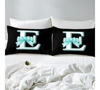 richhome Kawaii Blue Bow Fitted Sheet Single Gifts for Women Teen Girl,Bed Sheets Set 16" Deep Pocket Soft Breathable Initial E Bedding with 1 Pillowcase Modern Art Monogrammed Personalized Letter E