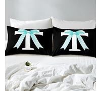 richhome Kawaii Blue Bow Fitted Sheet with 2 Pillowcases Double Gifts for Women Teen Girl,Bed Sheets Set 16" Deep Pocket Initial T Bedding Modern Art Monogrammed Room Decor Personalized Letter T Soft