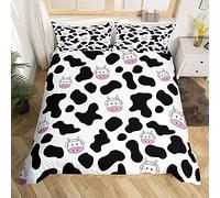 richhome Kawaii Cow Duvet Cover Single Size,Black and White Cow Print Bedding Set 2pcs,Lovely Farmhouse Animal Comforter Cover,Cartoon Cattles Soft Quilt Cover Bedroom Decor
