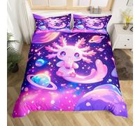 richhome Kids Cute Axolotl Comforter Cover Single Size, Galaxy Planet Space Bedding Set Boys Girls Cartoon Animal Duvet Cover Starry Bedspread Cover Bed Set With 1 Pillow Case