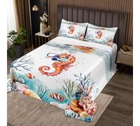 richhome Kids Cute Seahorse Coverlet Set Single Size Ocean Creature Bedspread For Boys Girls Teens Room Decor Sea Underwater World Marine Life Sealife Coral Quilted Coverlet