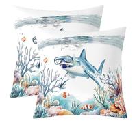 richhome Kids Cute Shark Throw Pillow Covers 40x40cm Set of 4 Soft Ocean Sea Animal Cushion Case For Boys Girls Teens Room Decor Sea Underwater World Marine Sealife Coral Decor Pillowcases