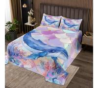 richhome Kids Dolphin Coverlet Set Double Size Ocean Animal Bedspread for Boys Girls Teens Room Decor Jumping Dolphins Mermaid Sea Underwater World Mermaid Quilted Coverlet Women Men