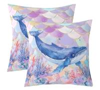 richhome Kids Dolphin Throw Pillow Covers 55x55cm Soft Ocean Animal Cushion Case for Boys Girls Room Decor Jumping Dolphins Mermaid Sea Underwater World Mermaid Decor Pillowcases Women Men