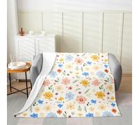 richhome Kids Flowers Fleece Throw Blanket Single 50x60Inch Floral Botanical Blossom Flannel Blanket Plush Fuzzy Bedroom Decor Spring Natural for Bed Couch Chair Living Room Microfiber