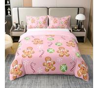 richhome Kids Gingerbread Man Cotton Duvet Cover Set Single Size Candy Cane Snowflake Bedding Set For Boys Girls Bedroom Decor Christmas Ornament Comforter Cover Soft Lightweight 2Pcs(No Stuffing)