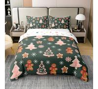 richhome Kids Gingerbread Man Cotton Duvet Cover Set Single Size Christmas Tree Snowflake Bedding Set For Boys Girls Bedroom Decor Star-shaped Cookie Comforter Cover Soft Lightweight 2Pcs(No Stuffing)