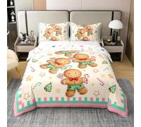 richhome Kids Gingerbread Man Cotton Duvet Cover Set Super King Size Snowflake Christmas Bedding Set For Boys Girls Bedroom Decor Candy Cane Comforter Cover Soft Lightweight 3Pcs(No Stuffing)