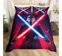 richhome Kids Lightsaber Duvet Cover Set 3D Galaxy Neon Blue Red Bedding Set Double Size for Boys Girls Bedroom Bed Decor Fighters Lightsaber Comforter Cover Neon Lightsaber Quilt Cover for All Season