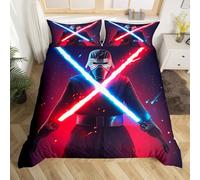 richhome Kids Lightsaber Duvet Cover Set 3D Galaxy Neon Blue Red Bedding Set Single Size for Boys Girls Bedroom Bed Decor Fighters Lightsaber Comforter Cover Neon Lightsaber Quilt Cover for All Season
