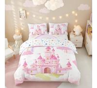 richhome Kids Pink Castle Bedding Set Single Boys Girls Rainbow Castle Girls Princess Comforter Cover Set Fairy Tales Duvet Cover Set 2 Pieces