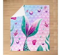 richhome Kids Pink Mermaid Flannel Blanket Plush Fuzzy Single 50x60Inch Ocean Marine Fleece Throw Blanket For Boys Girls Teens Fish Scales Princess Girly Sea Underwater World for Bed Couch Living Room