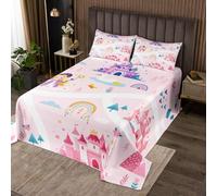 richhome Kids Princess Quilted Coverlet Single Size, Girls Dreamy Magic Castle Coverlet Set Boys Girls For Cartoon Rainbow Bedspread Fairytale Teens Bedroom Decor With 1 Pillow Case
