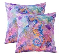 richhome Kids Seahorse Throw Pillow Covers 45x45cm Set of 4 Soft Ocean Animal Cushion Case for Boys Girls Teens Room Decor Sea Underwater World Marine Life Mermaid Decor Pillowcases Women Men