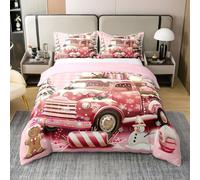 richhome Kids Truck Christmas Cotton Duvet Cover Set Double Size Snowman Bedding Set For Boys Girls Bedroom Decor Gingerbread Man Snowflake Comforter Cover Soft Lightweight 3Pcs(No Stuffing)