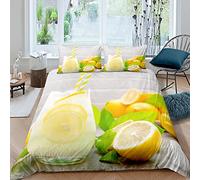 richhome Lemon Bedding Set Double Size,Cool Lemon Drink Summer Time Duvet Cover for Teens Adults,Tropical Fruits Comforter Cover,Freash Yellow Food Room Decor Quilt Cover,2 Pillowcase