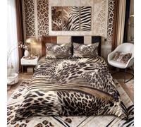 richhome Leopard Duvet Cover Set Animal Print Cheetah Bedding Set King Size Children Men Women Luxury Comforter Cover Set Gold Decoration
