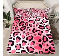 richhome Leopard Pink Bed Sheets Set Double Size Cheetah Print Deep Pocket Fitted Sheet Safari Bedding Sets Animal Fur Soft Bed Set 4Pcs with 2 Pillow Cases