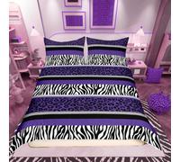 richhome Leopard Print Bedding Set Zebra Stripes Comforter Cover for Kids Boys Girls Teens Purple Black White Zebra Leopard Fur Duvet Cover Safari Animal Hair Bed Set Room Decor Double Size