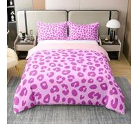 richhome Leopard Print Duvet Cover 100% Cotton Single Size Hot Pink Cheetah Pattern Comforter Cover for Boys Girls Safari Bedding Set 2Pcs Room Decor Breathable Soft Lightweight Microfiber