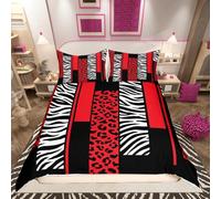 richhome Leopard Zebra Bedding Set Single Size Kids Cheetah Red White Black Comforter Cover Set for Boys Teens Animal Print Duvet Cover Breathable Safari Room Decor Quilt Cover